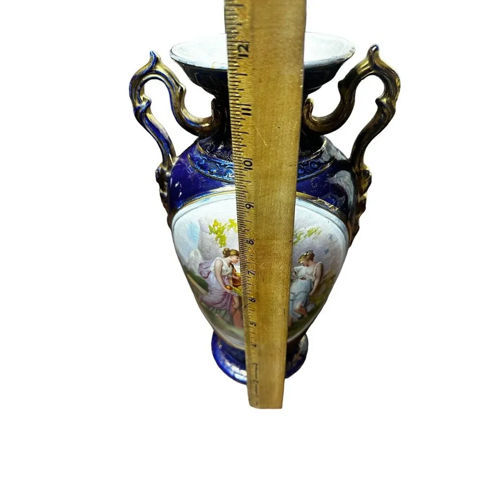 Antique Kaufmann Portrait Vase Cobalt Blue Victoria Austria Porcelain Signed